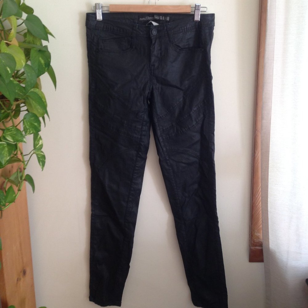 Zara Black Coated Moto Skinny Pants